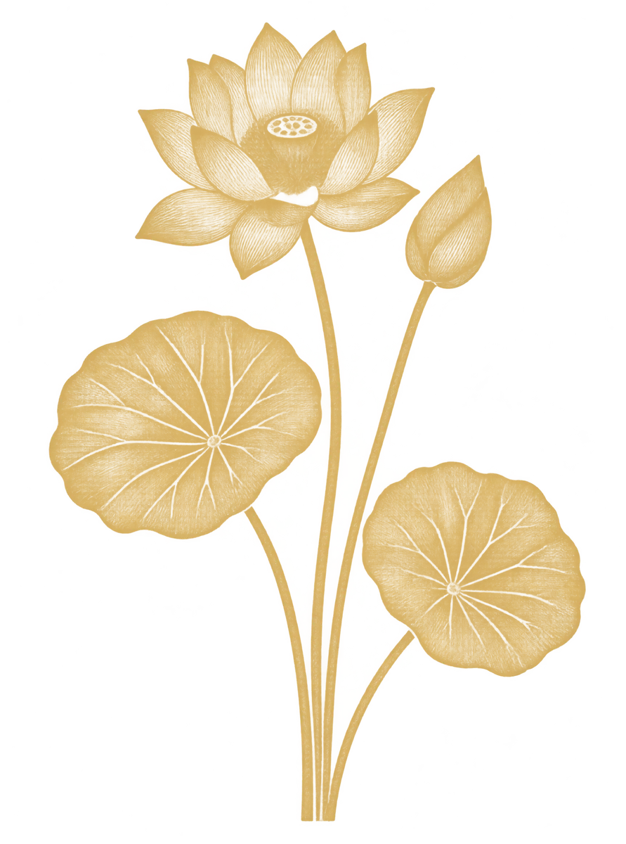 Gilt botanical print of a lotus