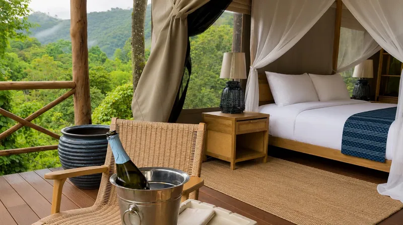 Sayam tent with a deep blue daybed