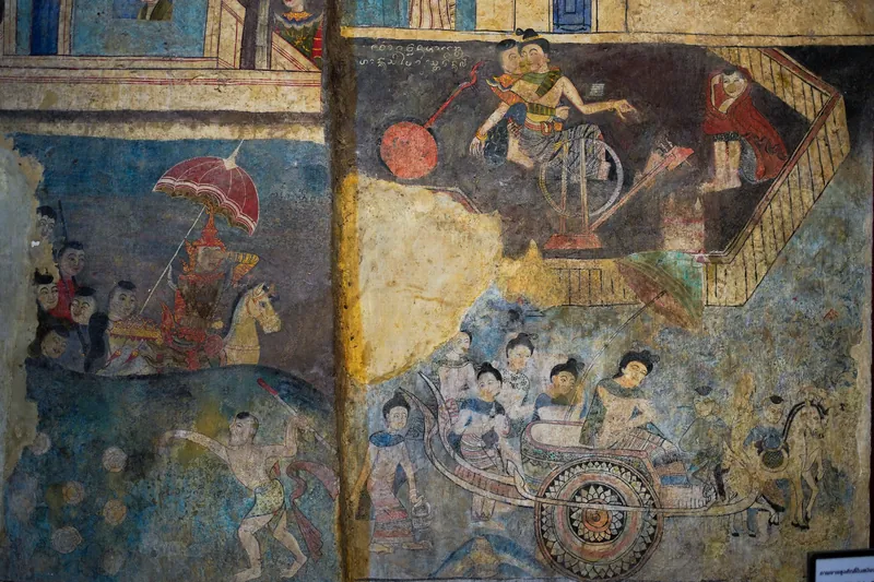 Painted walls inside a Lanna temple